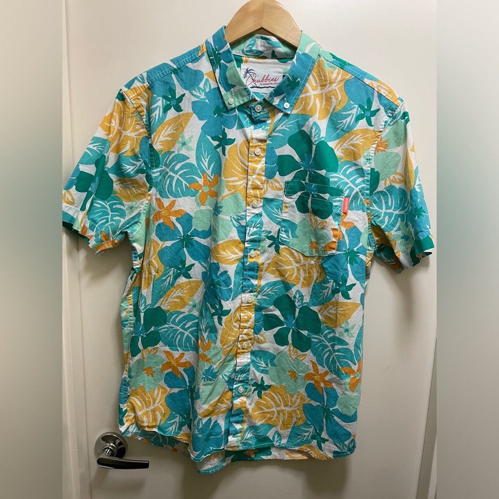 chubbies Teal, Yellow & White Tropical Button-Up Shirt